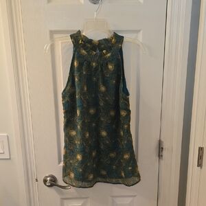 Liberty of London Teal Sleeveless Top With Ruffle Neckline (#16)